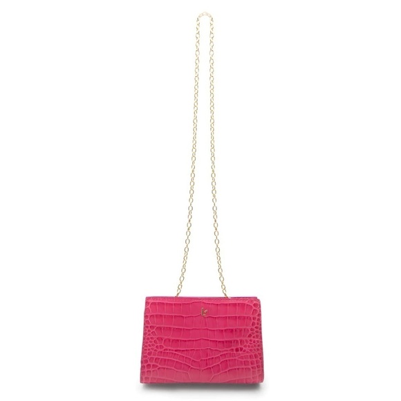 EUC Larroude Erin Clutch Shoulder Bag in Bright Pink Leather w Gold Chain - Picture 1 of 13